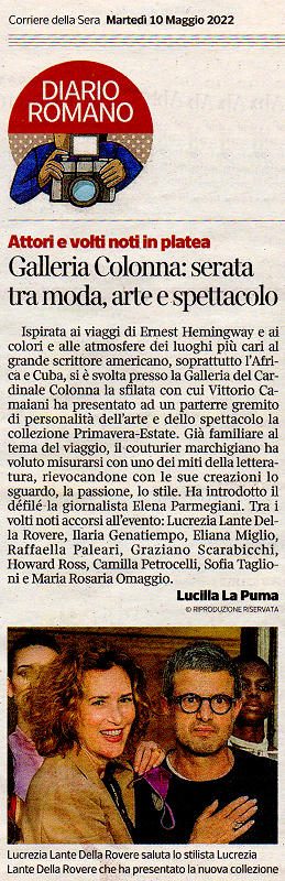 Galleria Colonna: serata tra arte, moda e spettacolo, Corriere della sera 10 maggio 2022