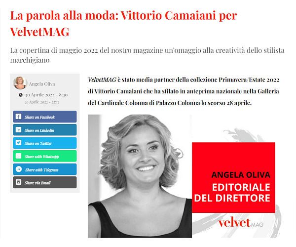La parola alla moda: Vittorio Camaiani per VelvetMAG