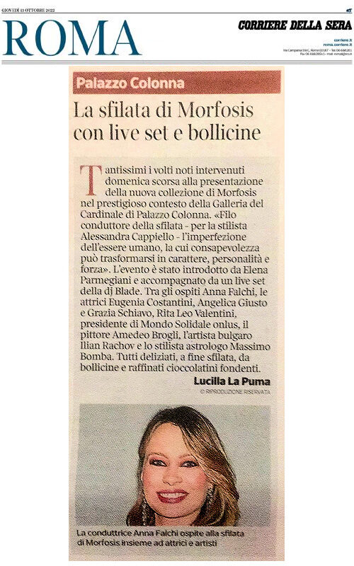 La sfilata di Morfosis con live set e bollicine, Corriere della Sera, 13 ottobre 2022