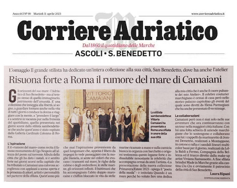 Risuona forte a Roma il rumore del mare di Camaiani, Corriere Adriatico, 11 aprile 2023